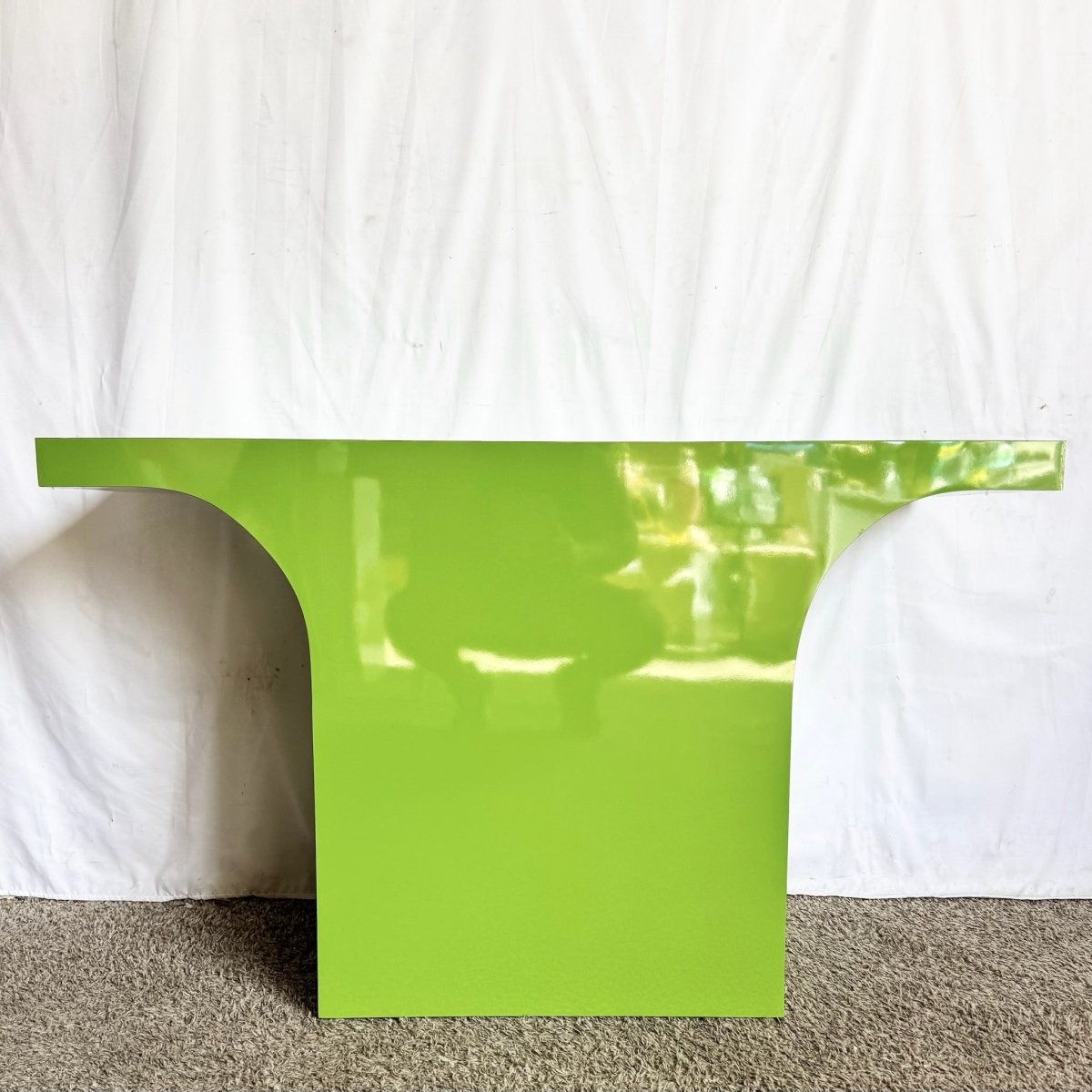 Postmodern Lime Green Lacquer Laminate Console Table - Dolphin & Flamingo