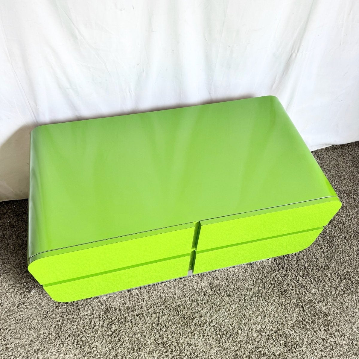 Postmodern Lime Green Lacquer Laminate Waterfall Dresser - Dolphin & Flamingo