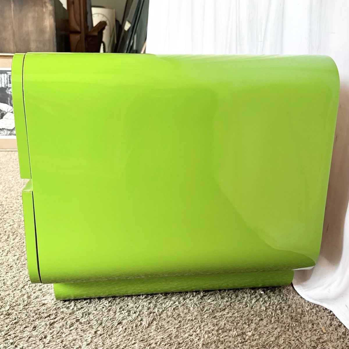 Postmodern Lime Green Lacquer Laminate Waterfall Dresser - Dolphin & Flamingo