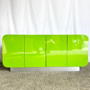 Postmodern Lime Green Lacquer Laminate Waterfall Low Credenza - Dolphin & Flamingo