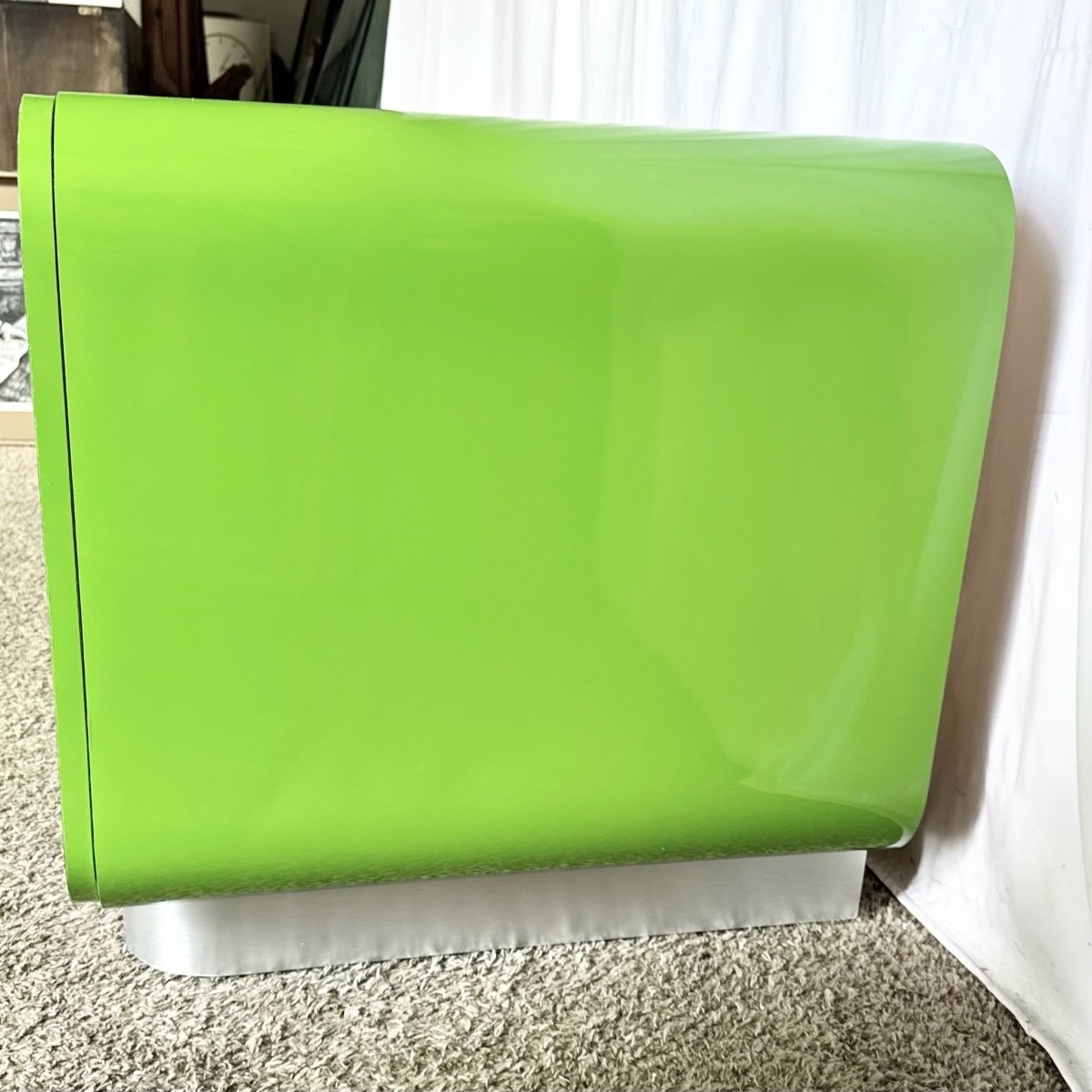 Postmodern Lime Green Lacquer Laminate Waterfall Low Credenza - Dolphin & Flamingo