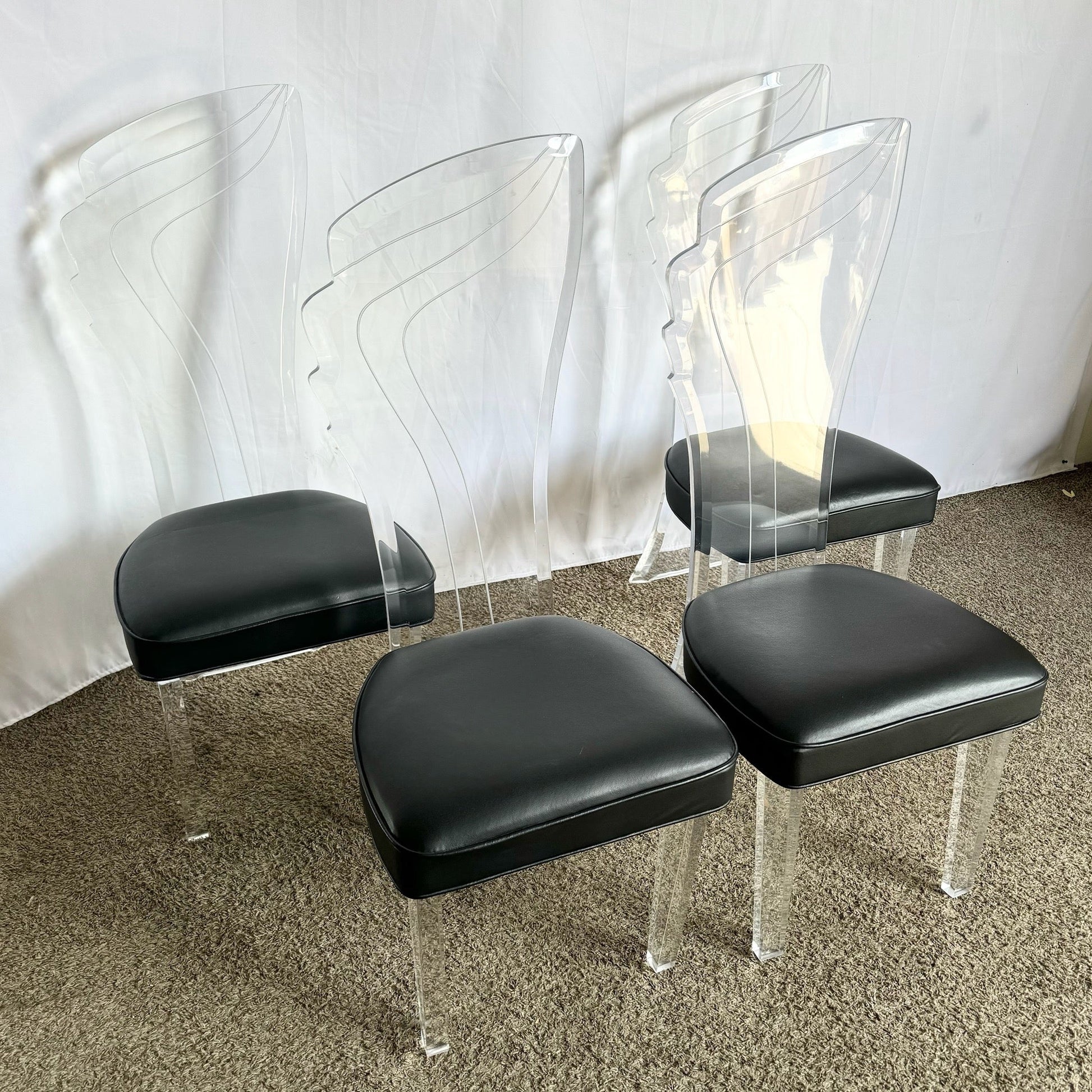 Postmodern Lucite High Back Dining Chair - Set of 4 - Dolphin & Flamingo