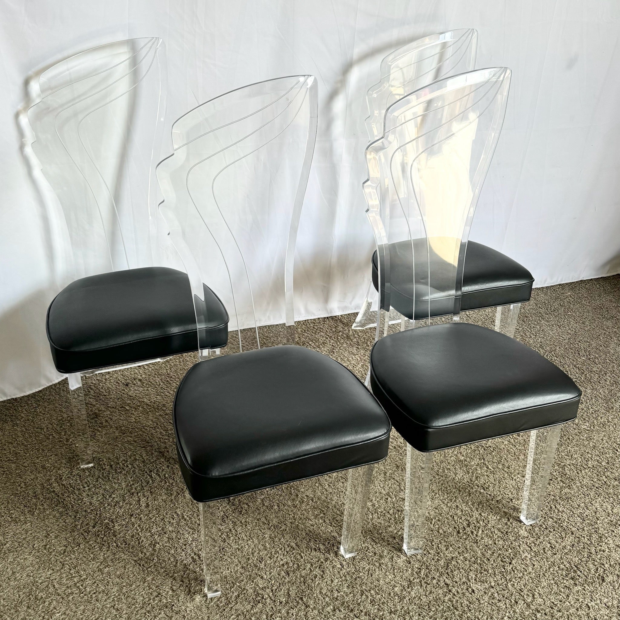 Postmodern Lucite High Back Dining Chair - Set of 4 - Dolphin & Flamingo
