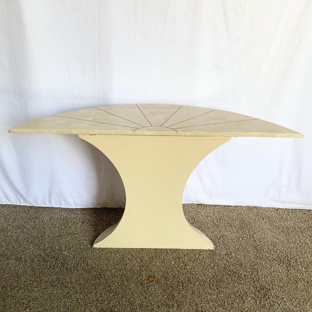 Postmodern Maitland Smith Style Demi - lune Console With Brass Inlay - Dolphin & Flamingo