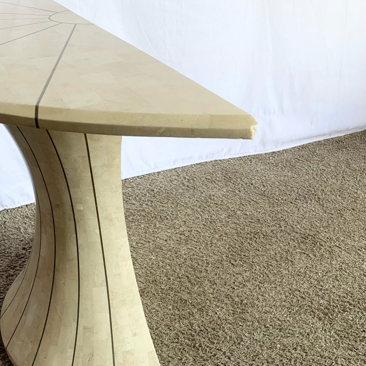 Postmodern Maitland Smith Style Demi - lune Console With Brass Inlay - Dolphin & Flamingo