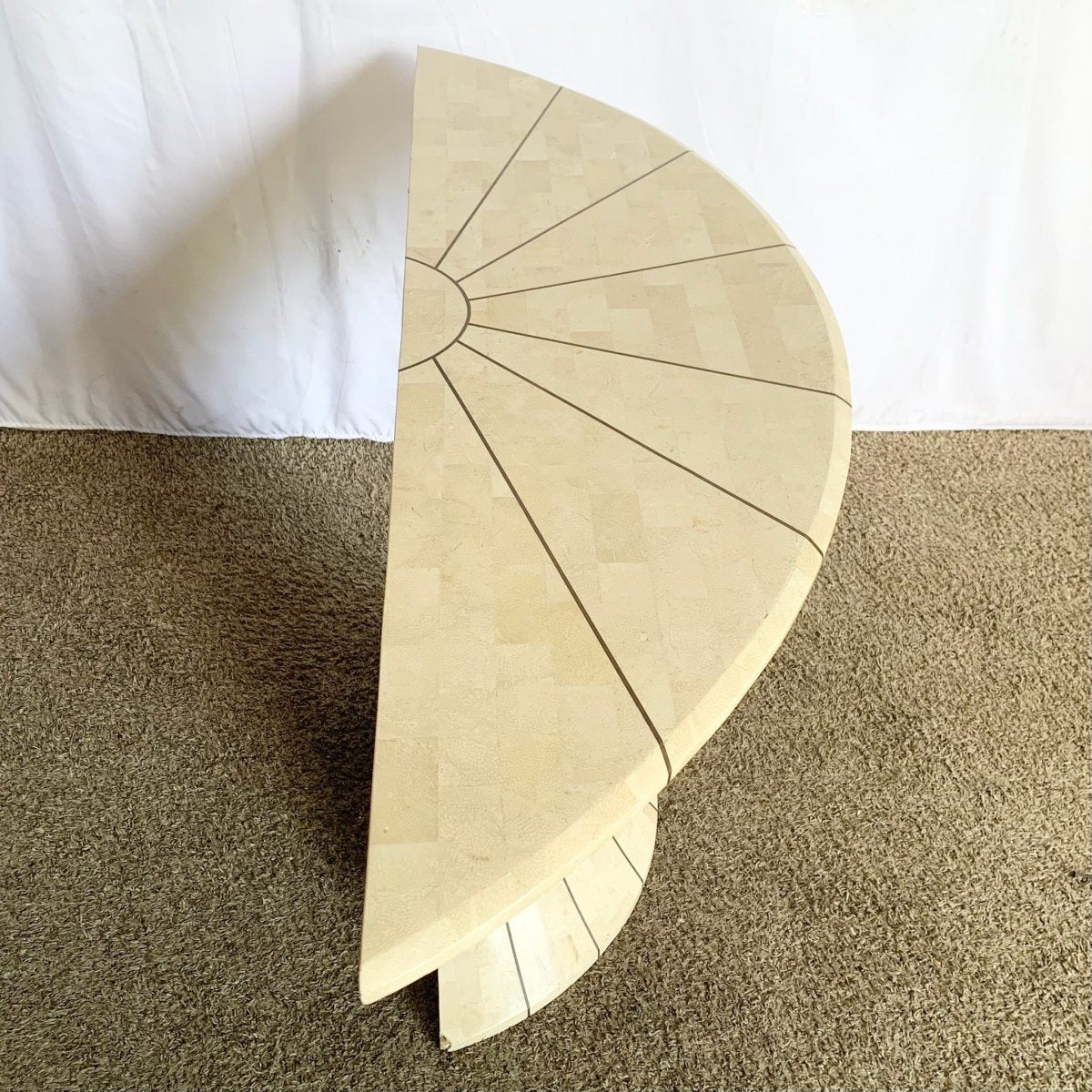 Postmodern Maitland Smith Style Demi - lune Console With Brass Inlay - Dolphin & Flamingo