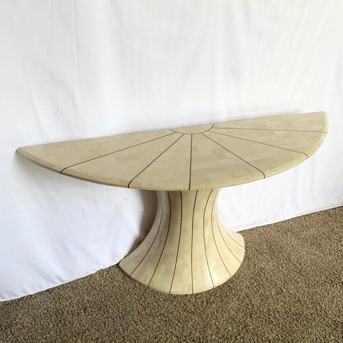 Postmodern Maitland Smith Style Demi - lune Console With Brass Inlay - Dolphin & Flamingo