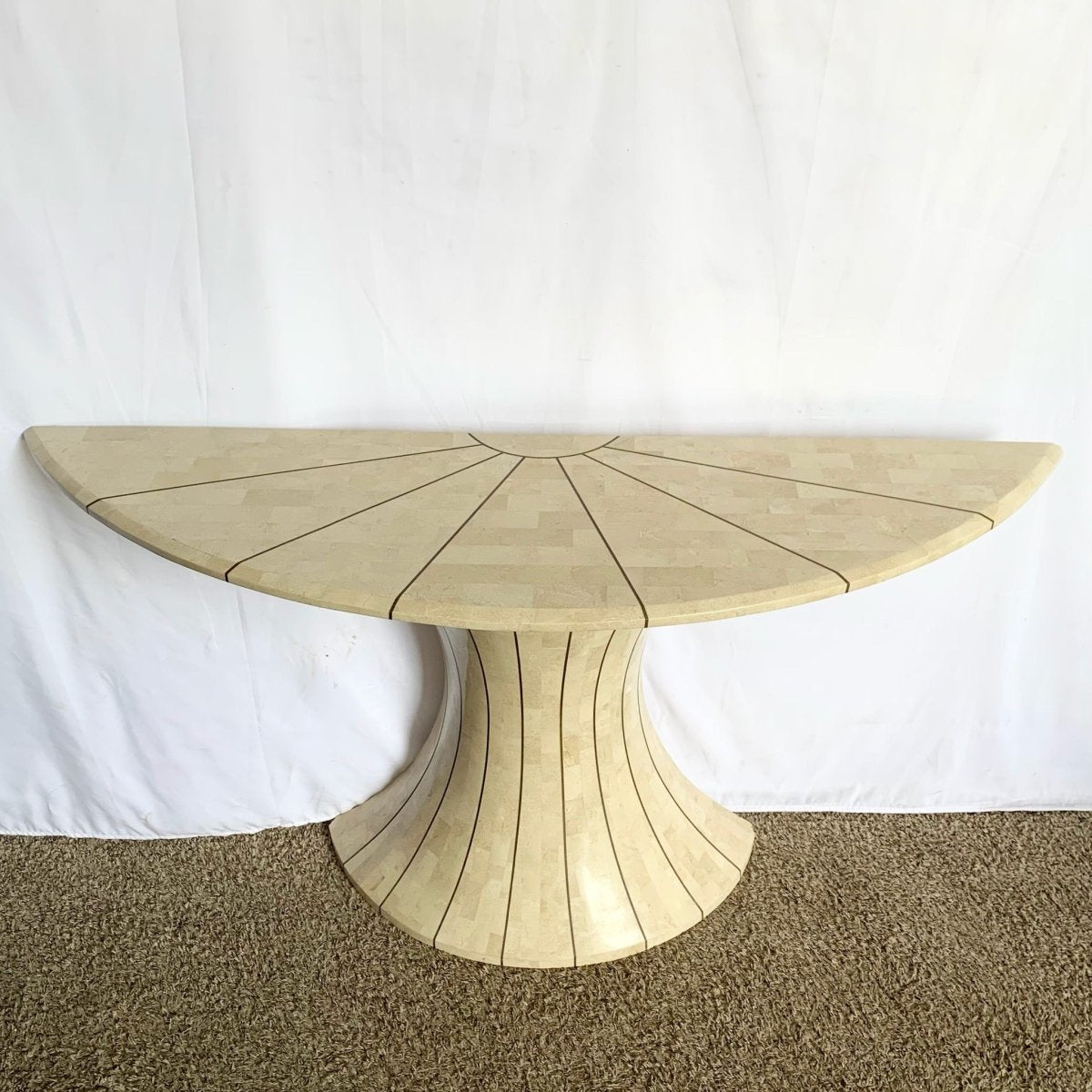 Postmodern Maitland Smith Style Demi - lune Console With Brass Inlay - Dolphin & Flamingo