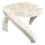 Postmodern Maitland Smith Style Sculpted Circular Polished Tessellated Stone Side Table - Dolphin & Flamingo