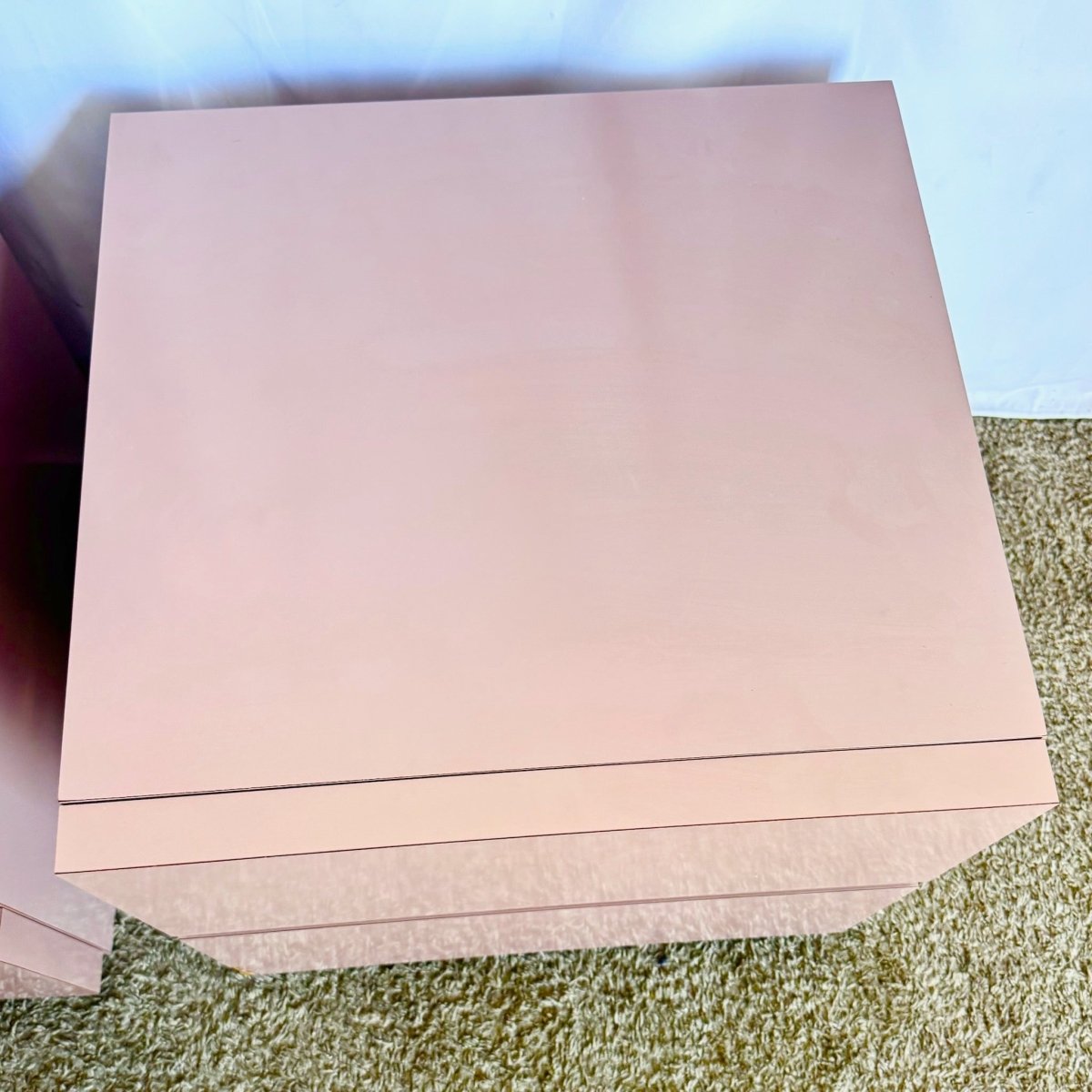 Postmodern Mauve Lacquer Laminate Block Nightstands/Side Tables - A Pair - Dolphin & Flamingo