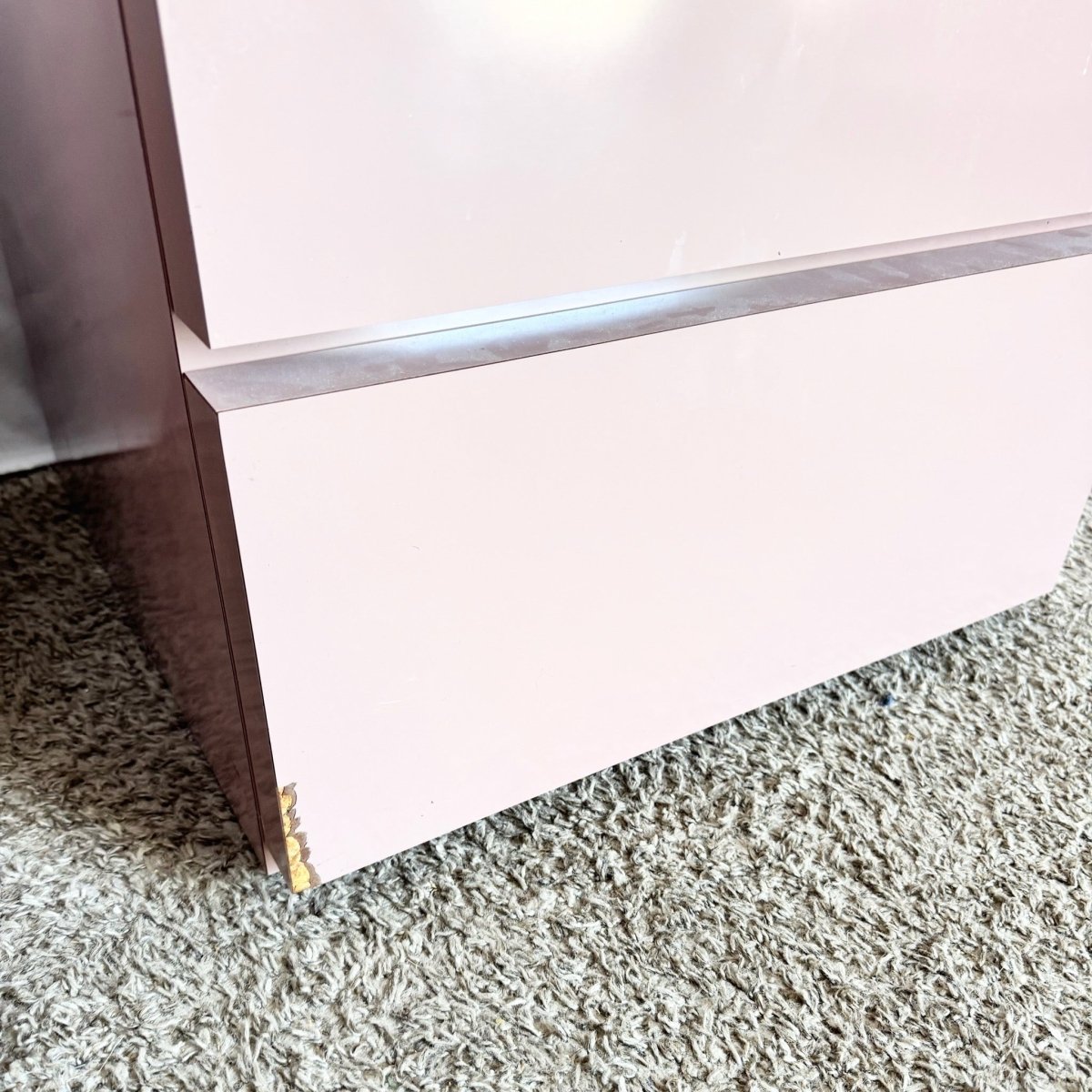 Postmodern Mauve Lacquer Laminate Block Nightstands/Side Tables - A Pair - Dolphin & Flamingo