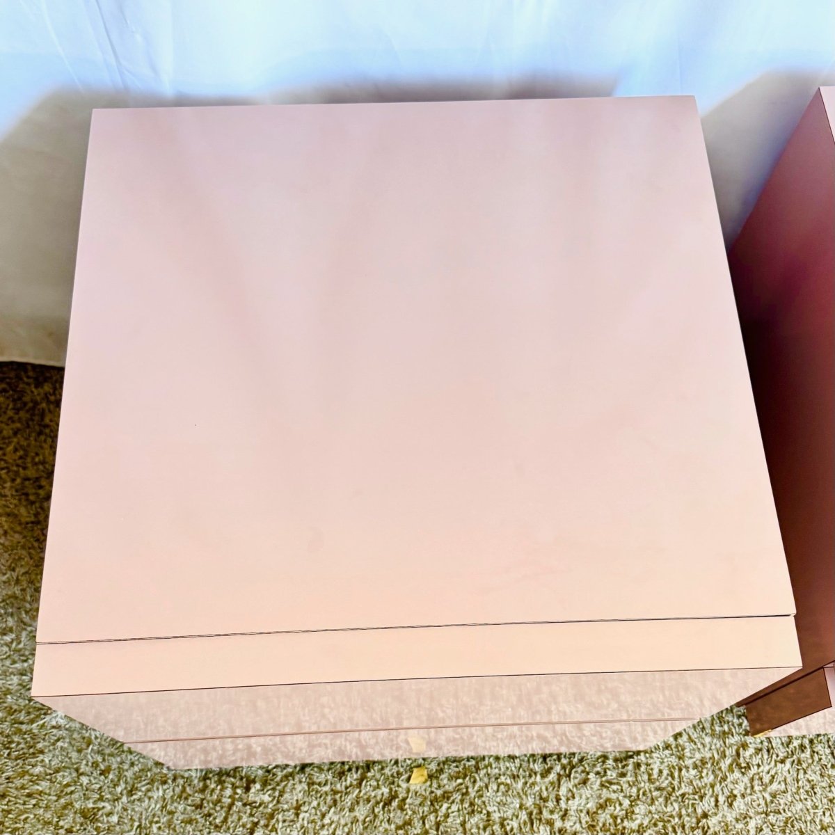 Postmodern Mauve Lacquer Laminate Block Nightstands/Side Tables - A Pair - Dolphin & Flamingo