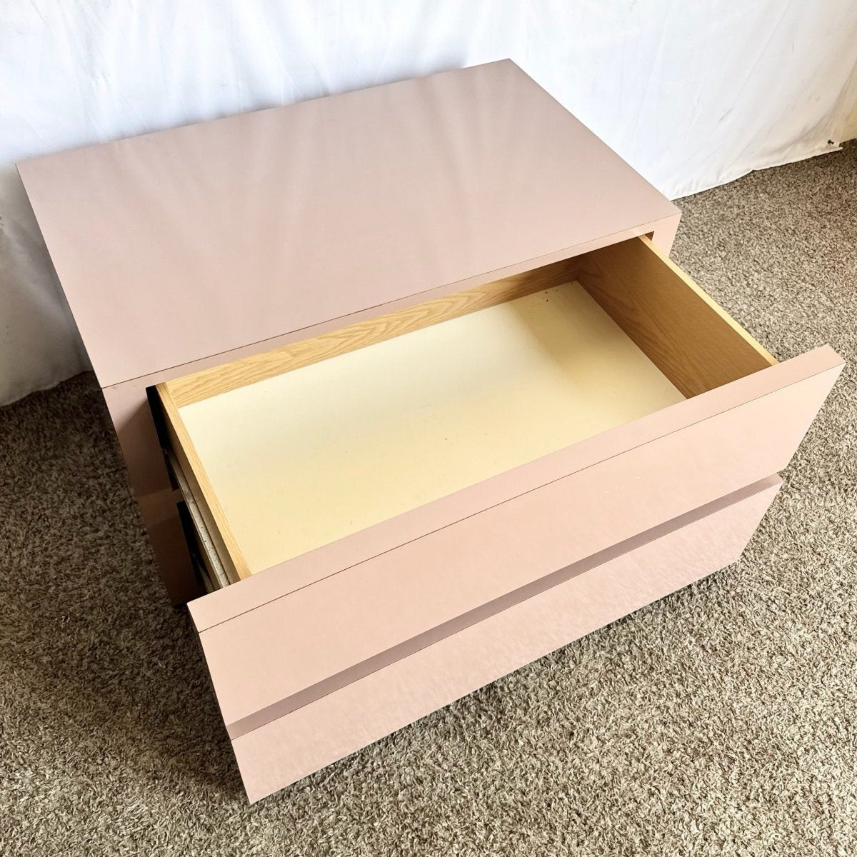 Postmodern Mauve Lacquer Laminate Low Commode/Chest of Drawers - Dolphin & Flamingo