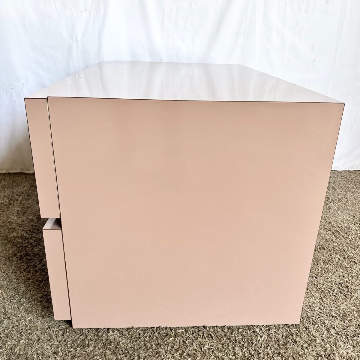 Postmodern Mauve Lacquer Laminate Low Commode/Chest of Drawers - Dolphin & Flamingo