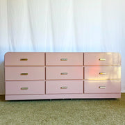 Postmodern Mauve Lacquer Laminate Waterfall Dresser With Lucite Handles - Dolphin & Flamingo