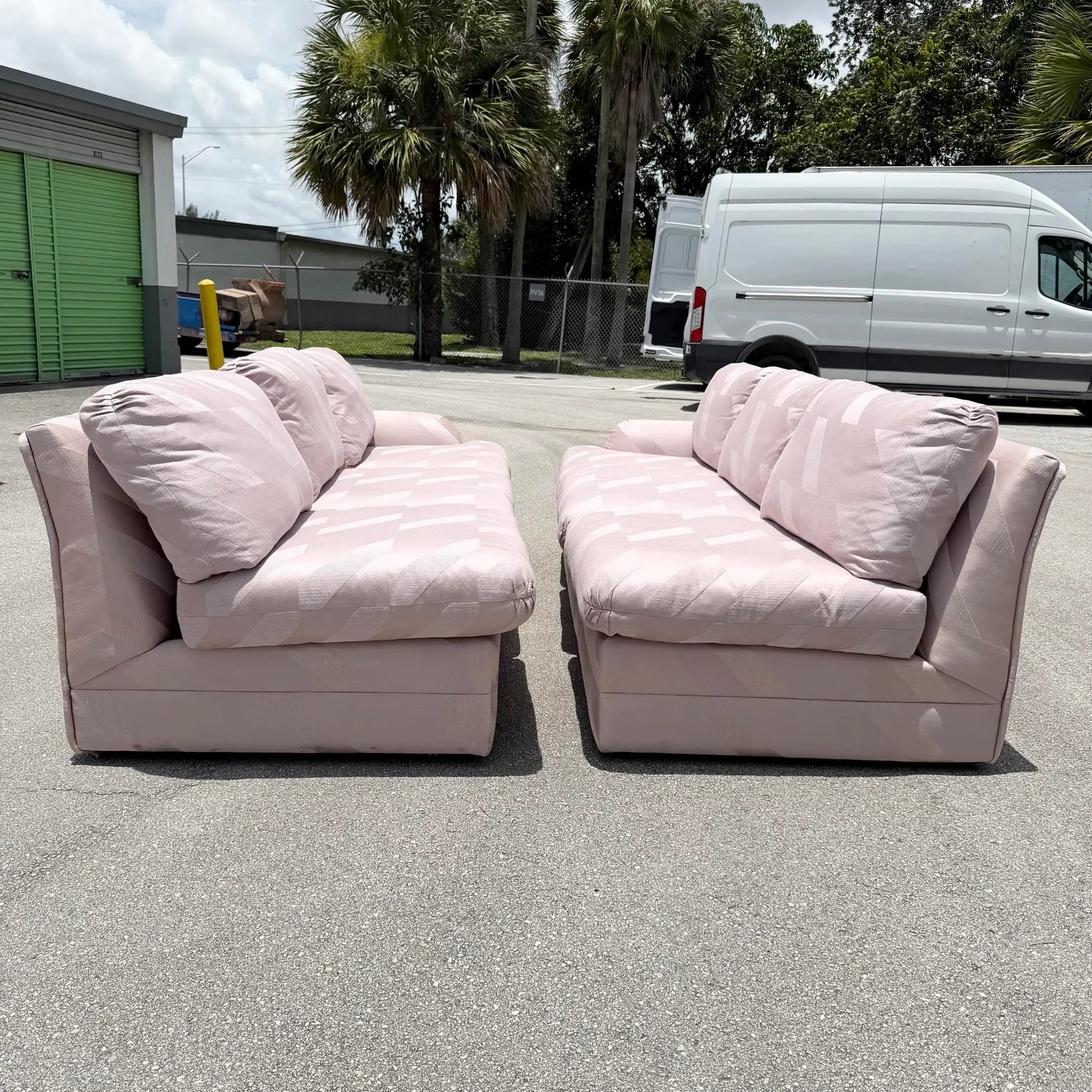 Postmodern Mauve/Pink Sectional Sofa - 2 Pieces Dolphin & Flamingo