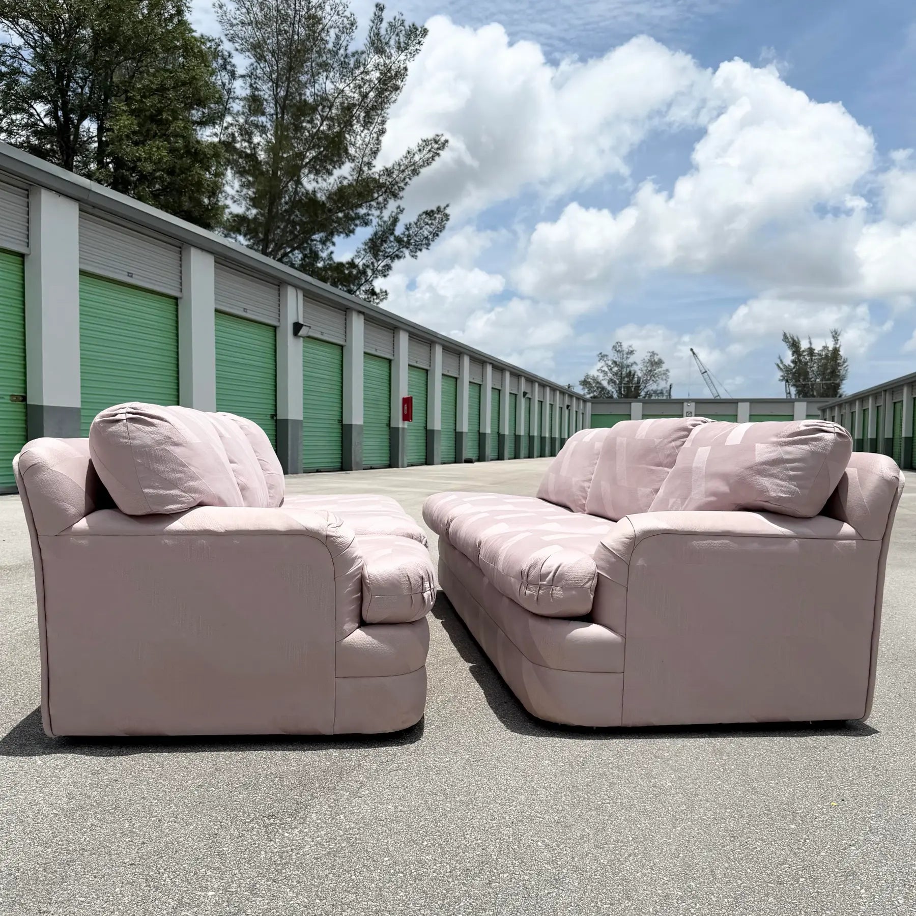 Postmodern Mauve/Pink Sectional Sofa - 2 Pieces Dolphin & Flamingo