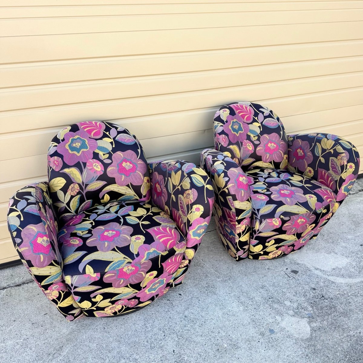 Postmodern Michael Wolk for Weiman Swivel “Miami Chairs” - A Pair - Dolphin & Flamingo