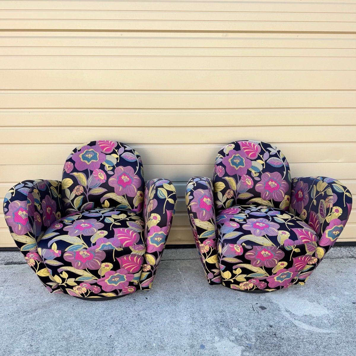 Postmodern Michael Wolk for Weiman Swivel “Miami Chairs” - A Pair - Dolphin & Flamingo