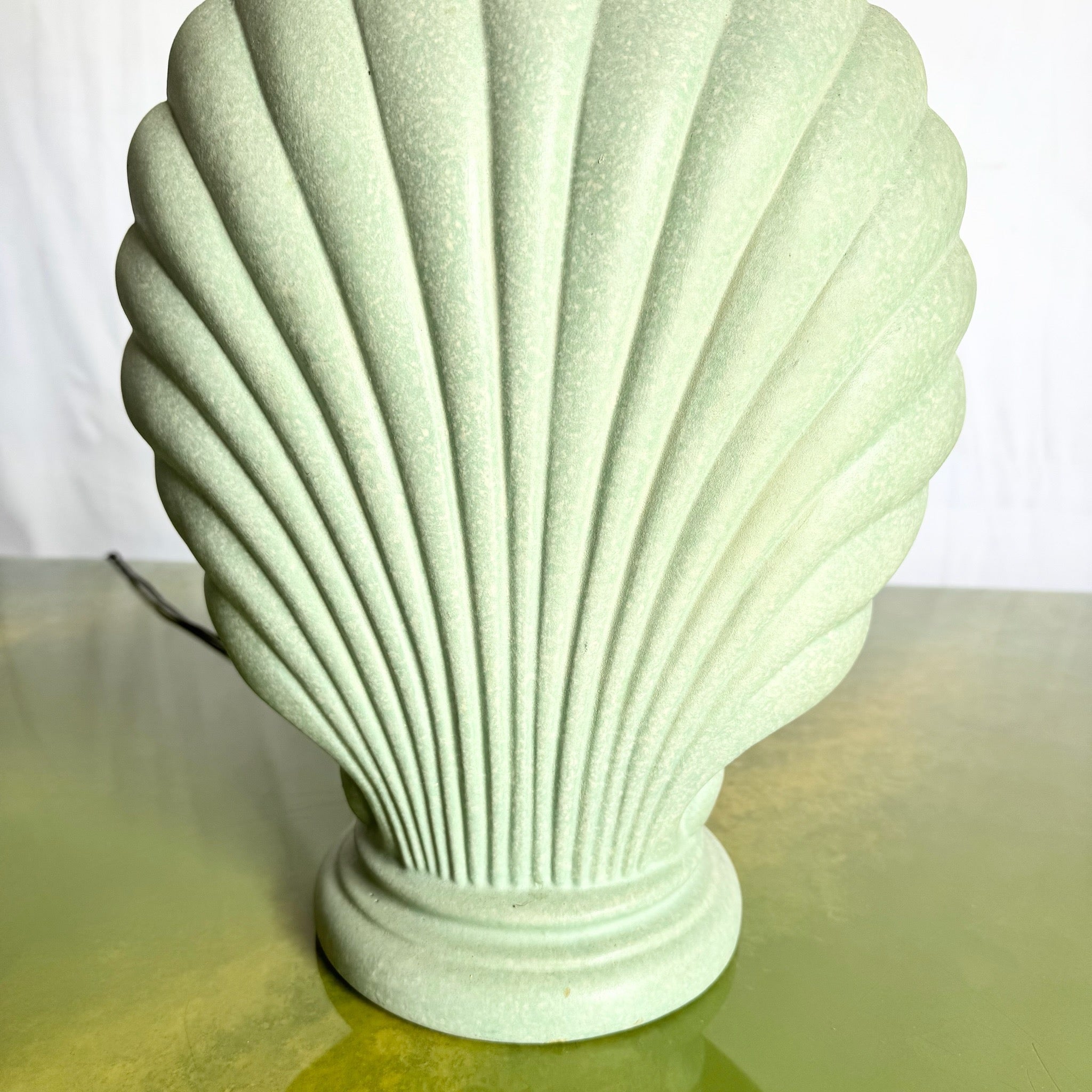 Postmodern Mint Green Ceramic Clam Shell Table Lamp - Dolphin & Flamingo