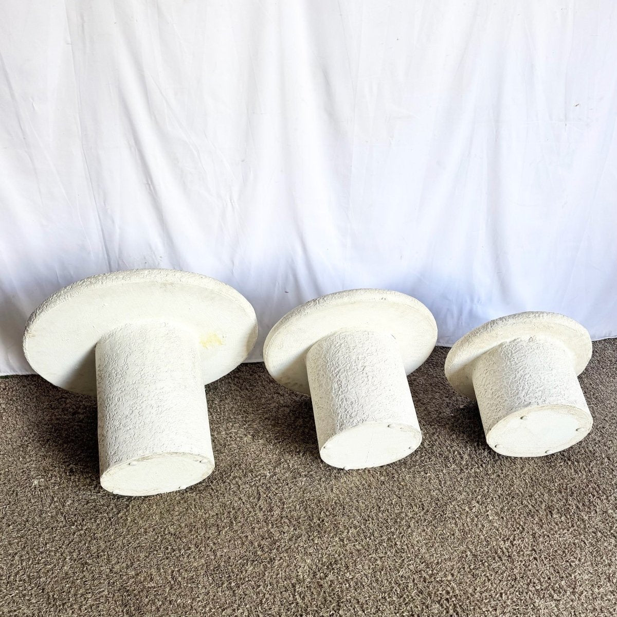 Postmodern Off White Stucco Mushroom Nesting Side Tables - Set of 3 - Dolphin & Flamingo