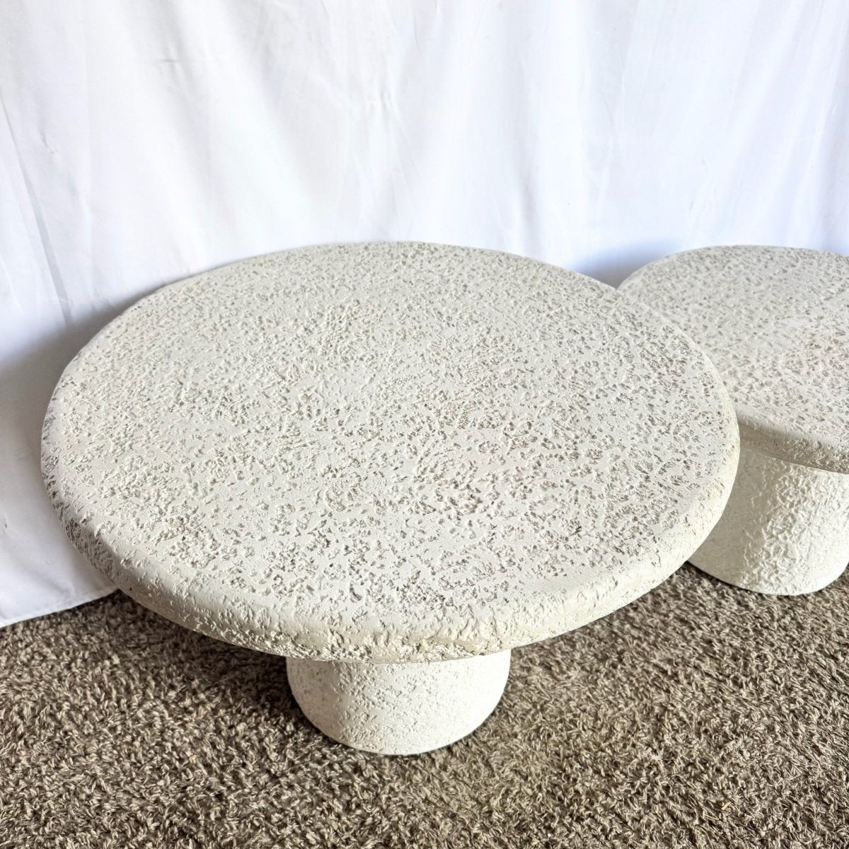 Postmodern Off White Stucco Mushroom Nesting Side Tables - Set of 3 - Dolphin & Flamingo