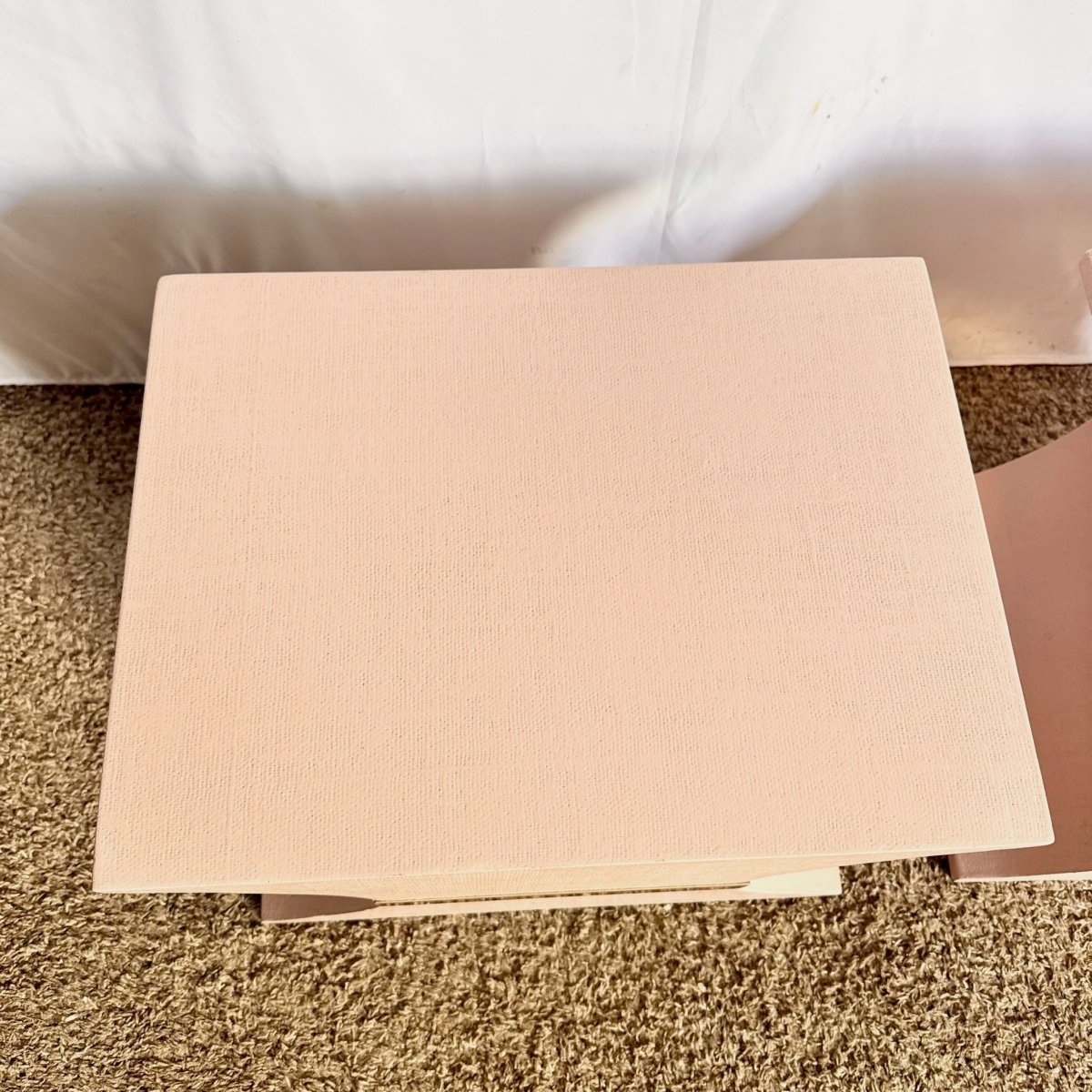 Postmodern Pink and Gold Grass Cloth Side Tables - A Pair - Dolphin & Flamingo