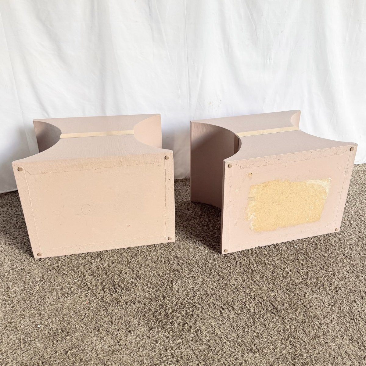 Postmodern Pink and Gold Grass Cloth Side Tables - A Pair - Dolphin & Flamingo