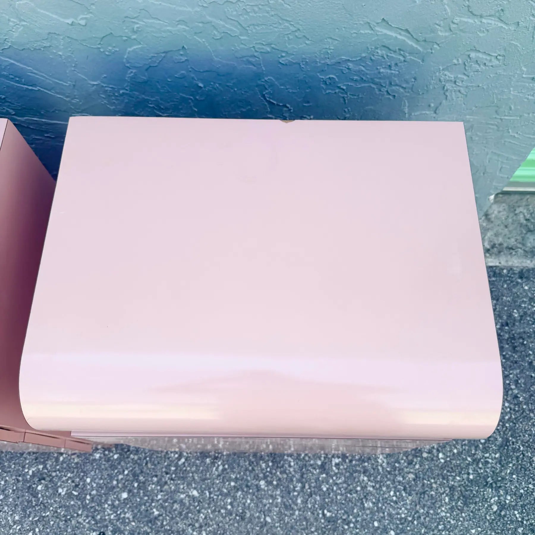 Postmodern Pink Gloss Laminate Waterfall Nightstands - A Pair Dolphin & Flamingo