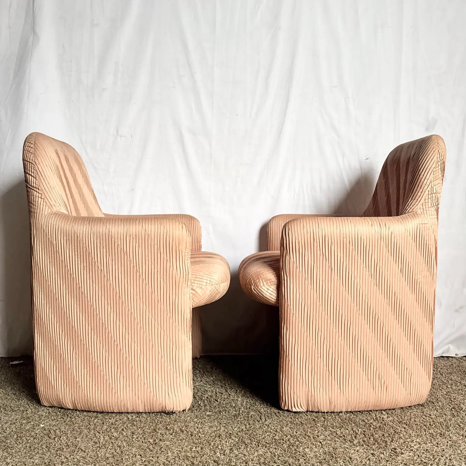 Postmodern Pleated Pink Fabric Arm Chairs by Preview Furniture - Set of 6 Dolphin & Flamingo