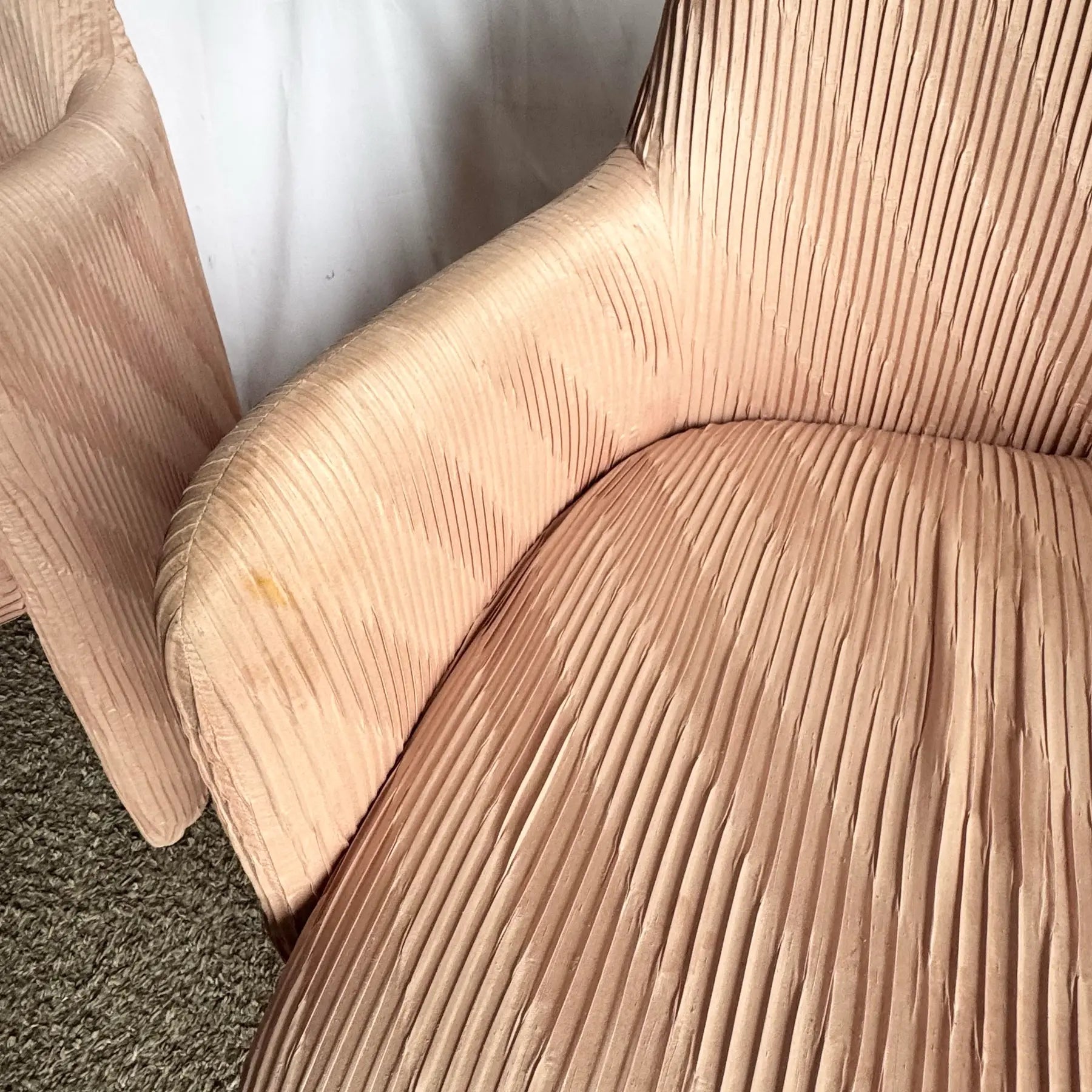 Postmodern Pleated Pink Fabric Arm Chairs by Preview Furniture - Set of 6 Dolphin & Flamingo