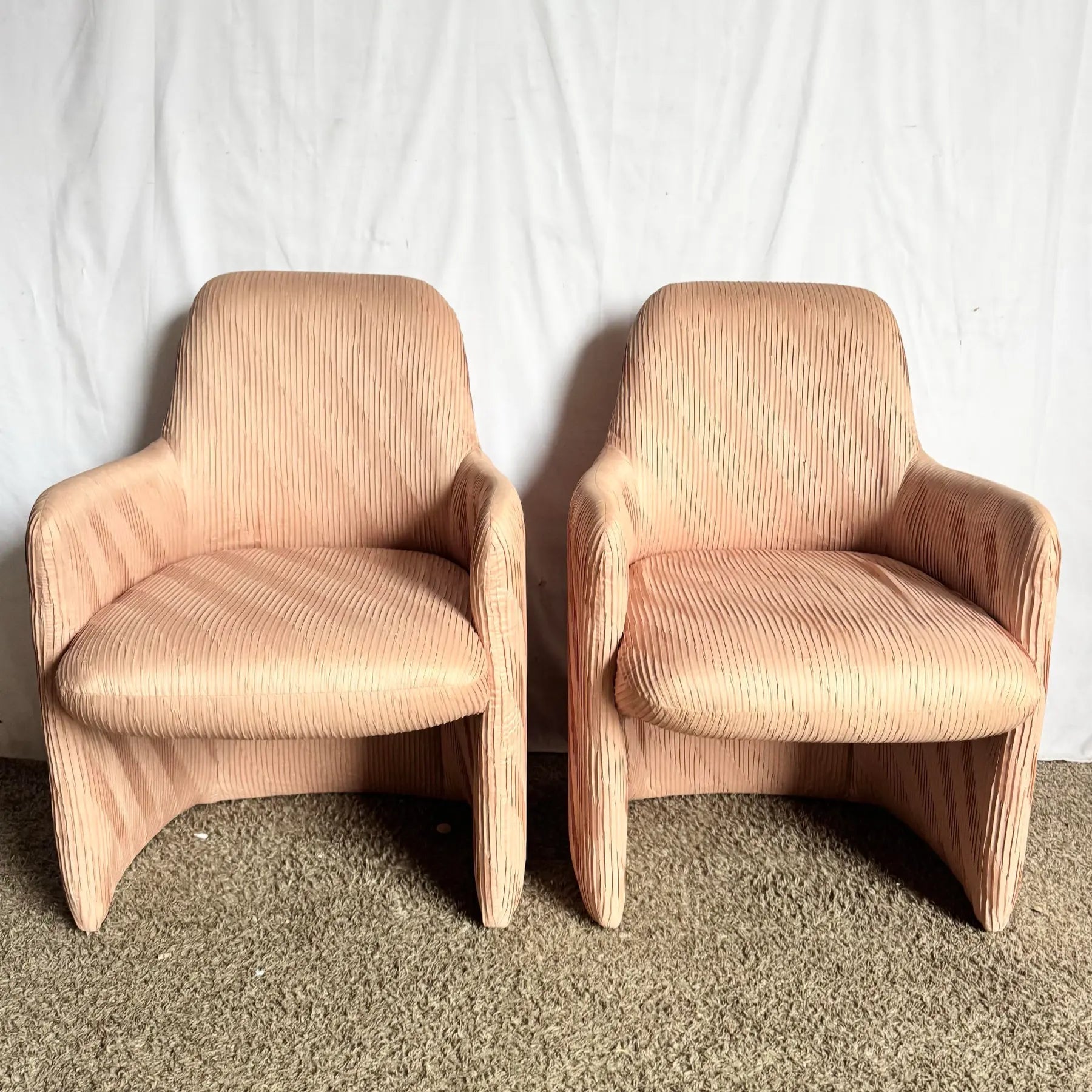 Postmodern Pleated Pink Fabric Arm Chairs by Preview Furniture - Set of 6 Dolphin & Flamingo