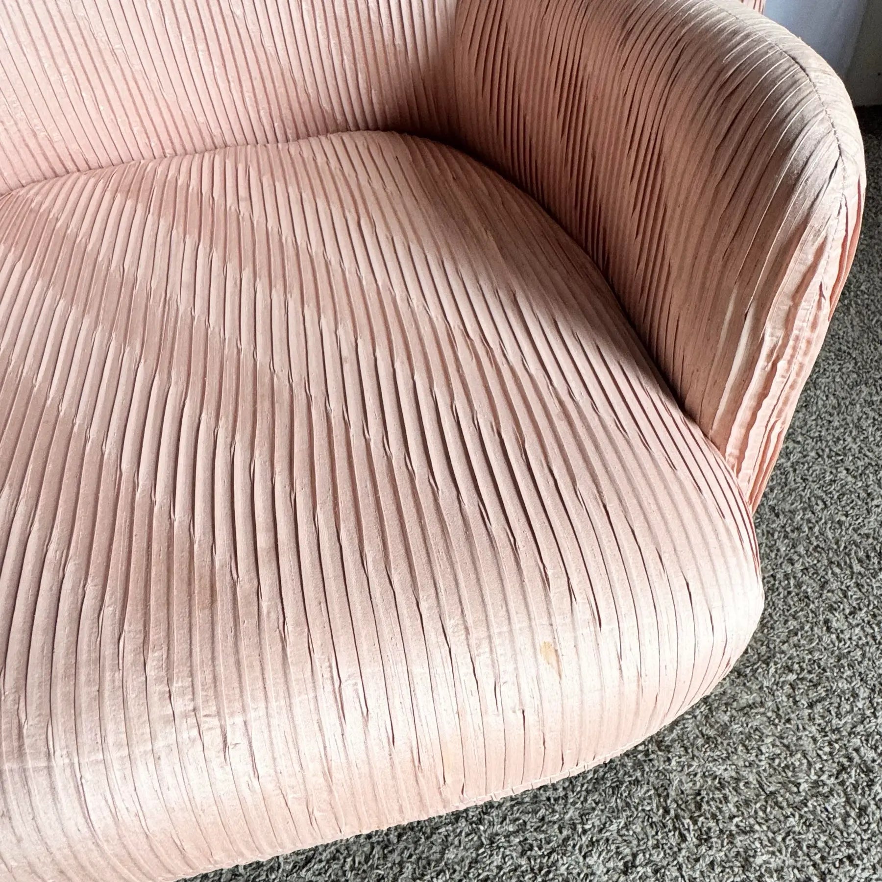 Postmodern Pleated Pink Fabric Arm Chairs by Preview Furniture - Set of 6 Dolphin & Flamingo
