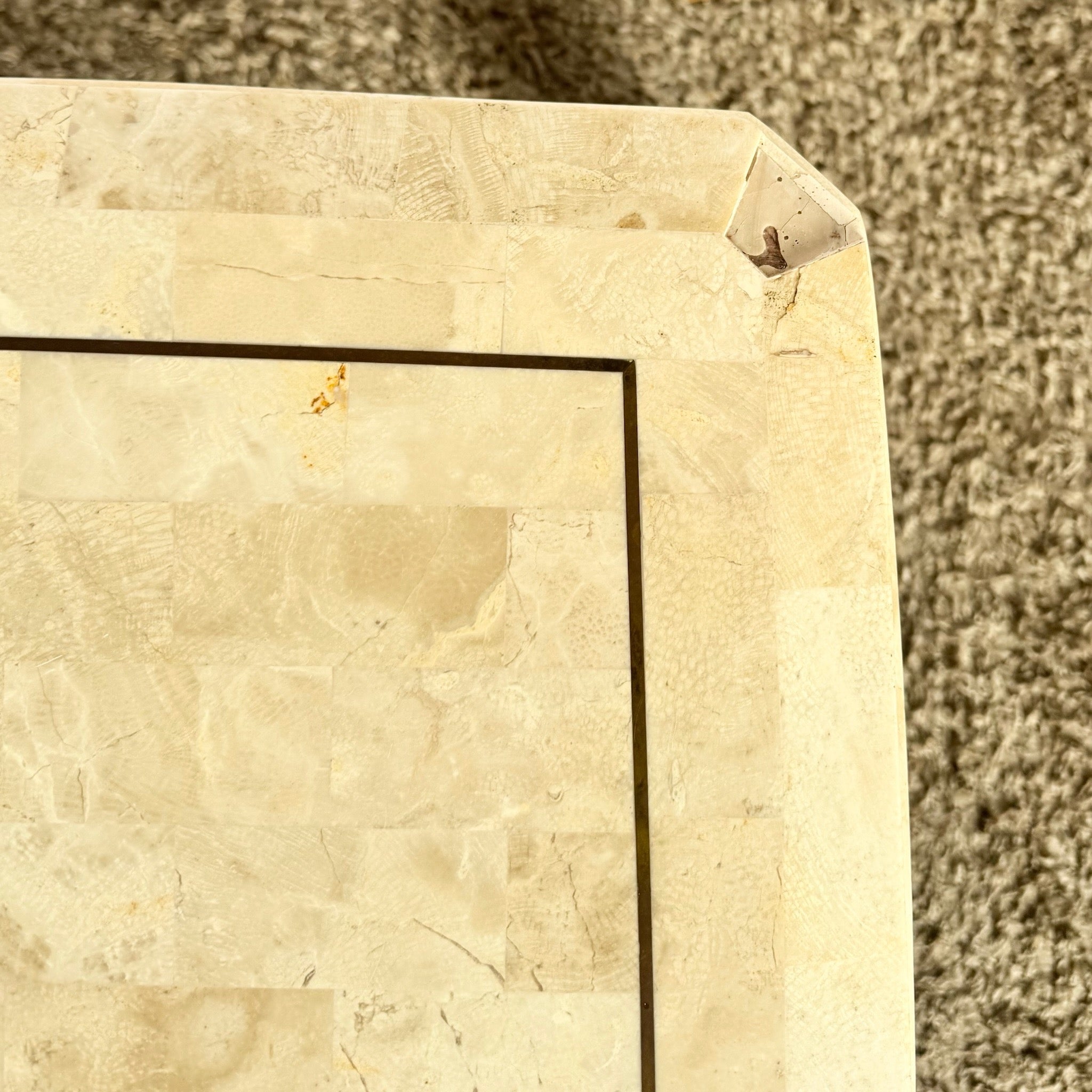 Postmodern Polished Tessellated Stone Coffee Table With Brass Inlay - Dolphin & Flamingo