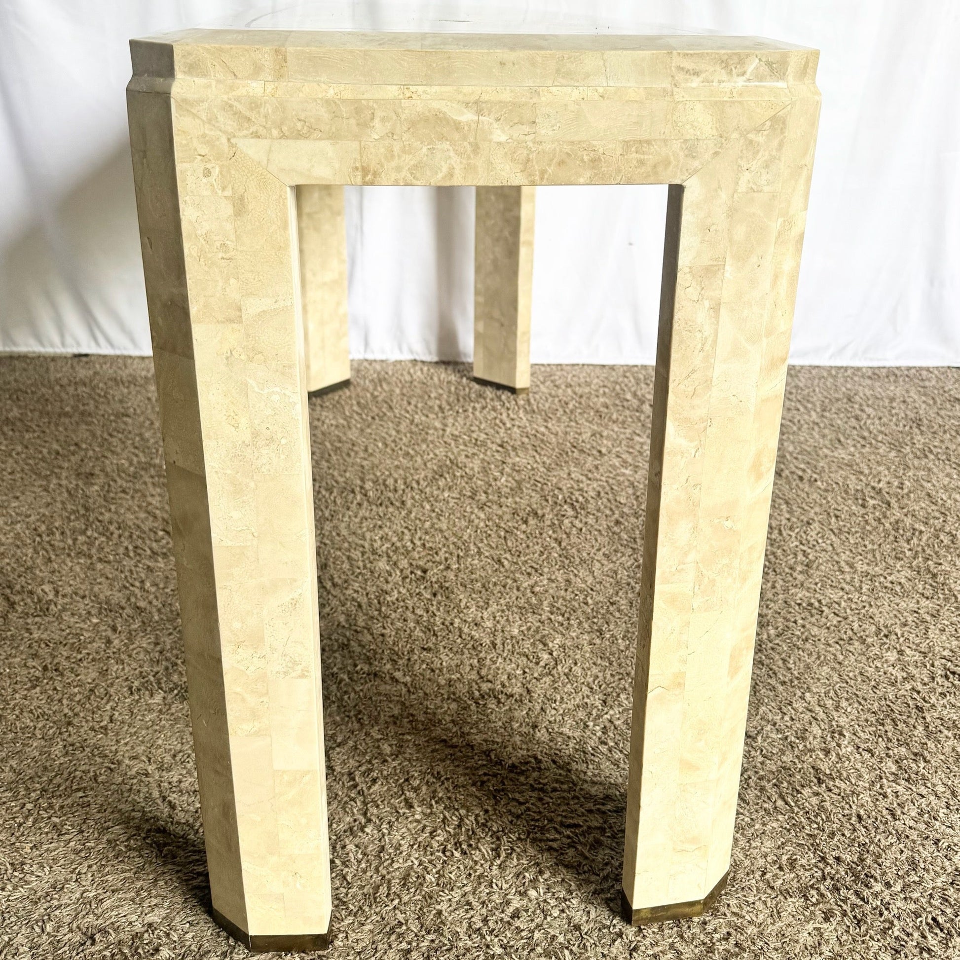 Postmodern Polished Tessellated Stone Console Table With Brass Inlay - Dolphin & Flamingo