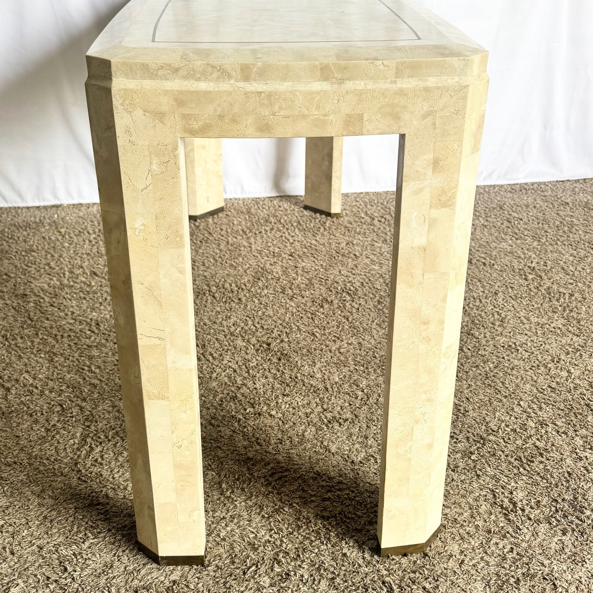 Postmodern Polished Tessellated Stone Console Table With Brass Inlay - Dolphin & Flamingo