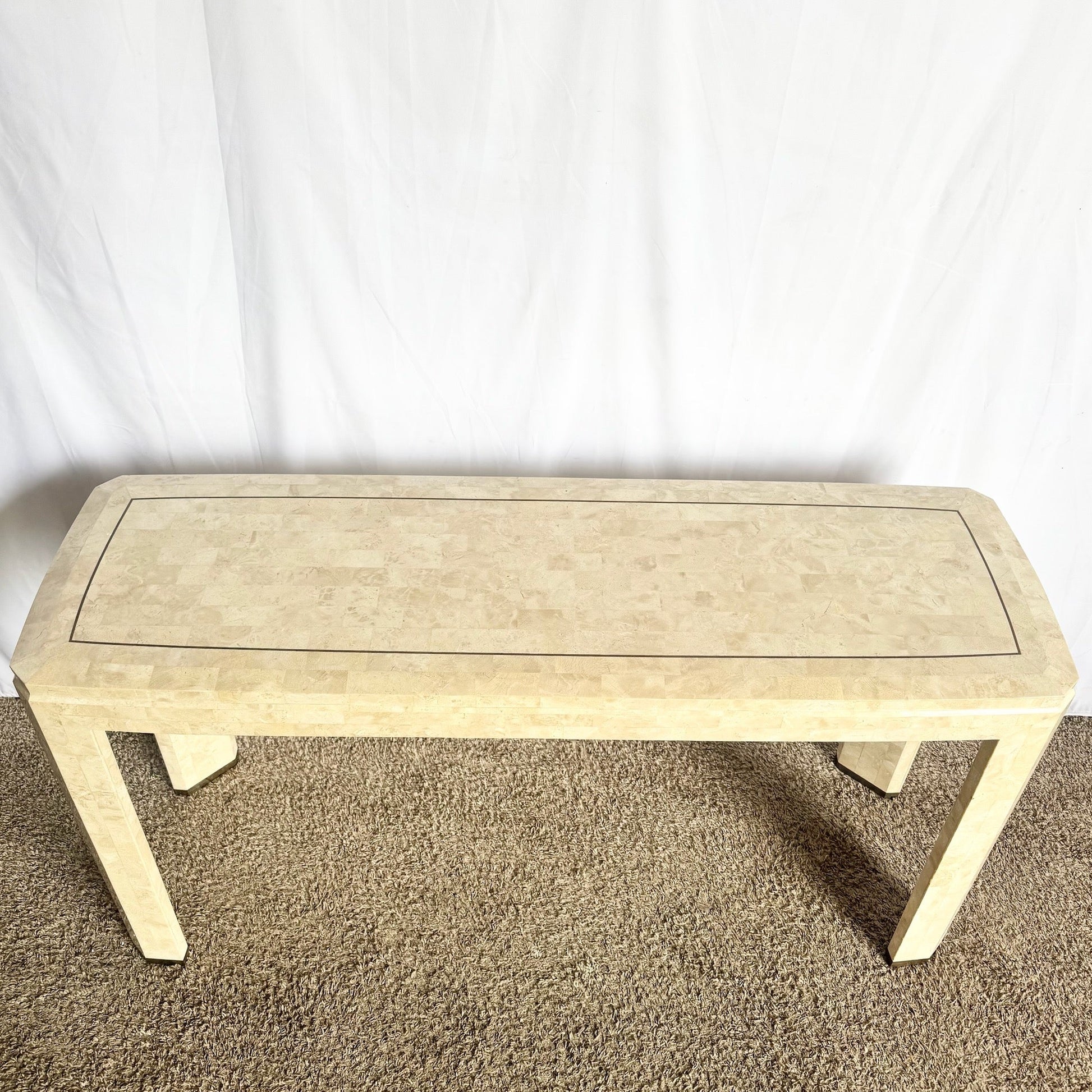 Postmodern Polished Tessellated Stone Console Table With Brass Inlay - Dolphin & Flamingo