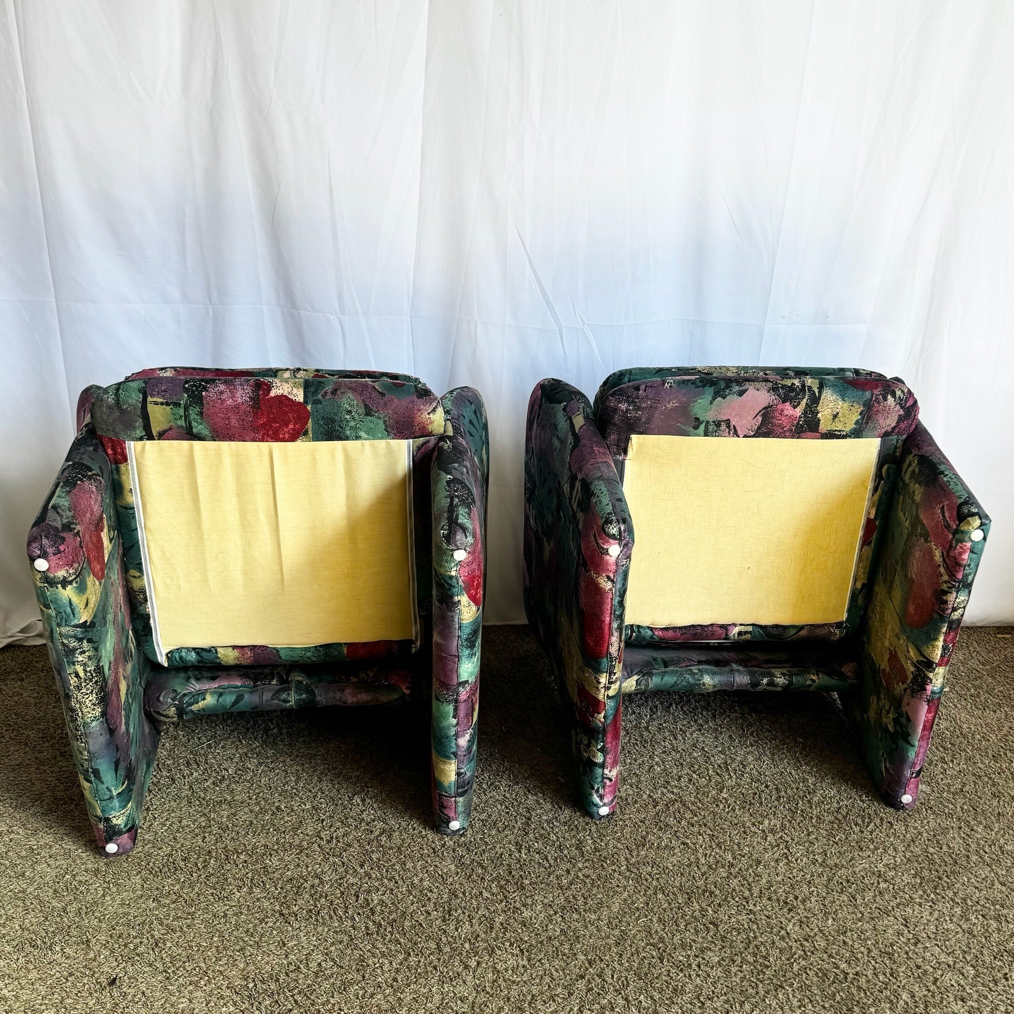 Postmodern Purple Green and Pink Arm Chairs - a Pair - Dolphin & Flamingo