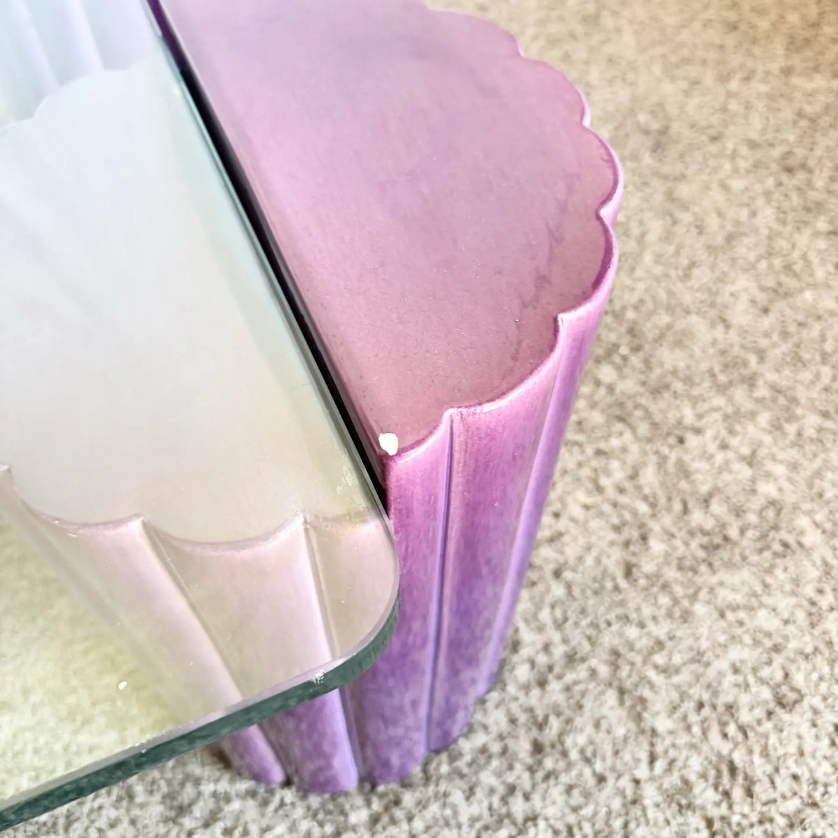 Postmodern Scalloped Purple Ceramic Glass Top Coffee Table - Dolphin & Flamingo