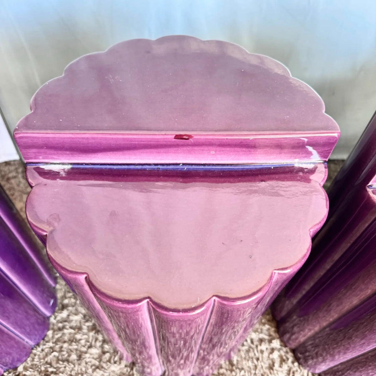 Postmodern Scalloped Purple Ceramic Glass Top Coffee Table - Dolphin & Flamingo