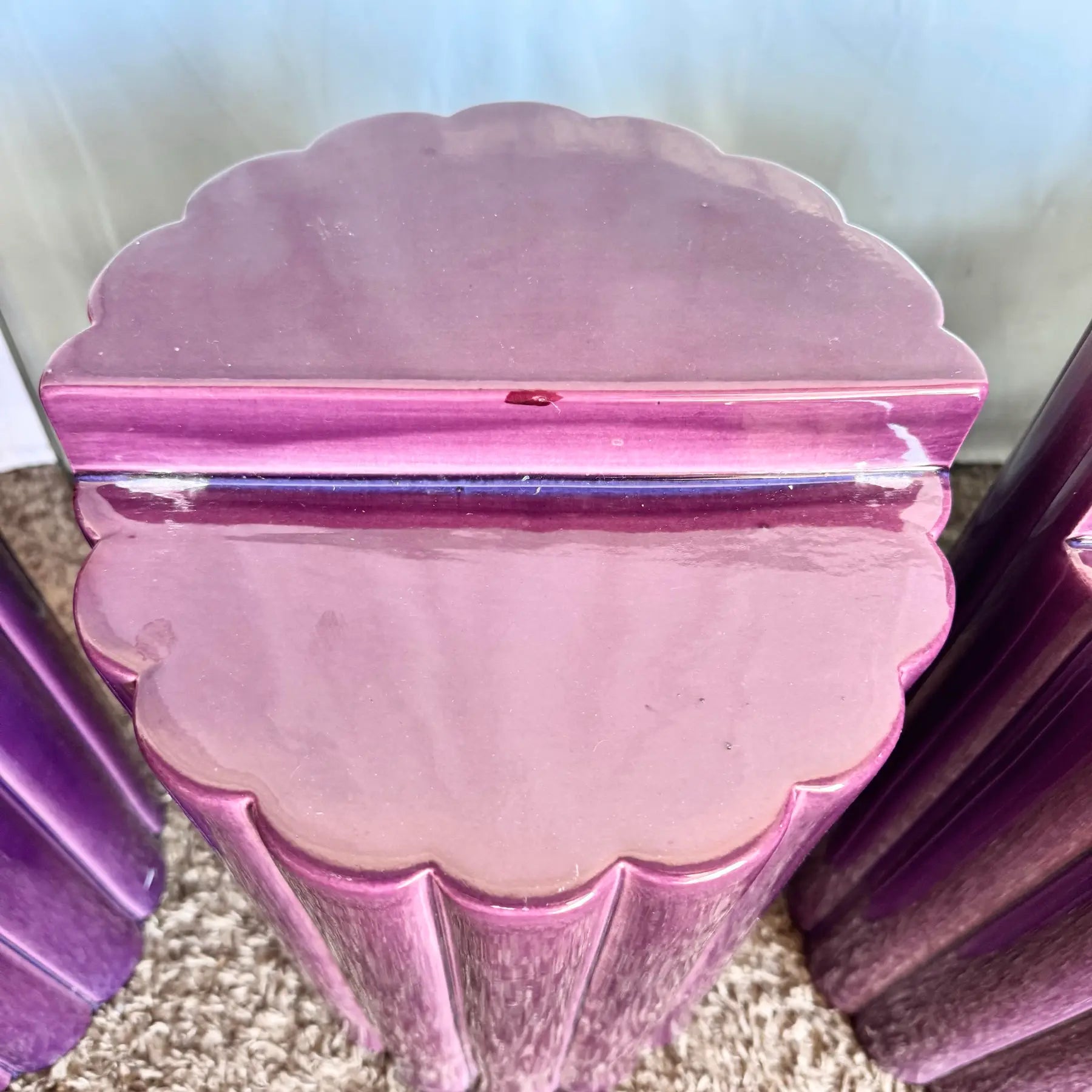 Postmodern Scalloped Purple Ceramic Glass Top Coffee Table