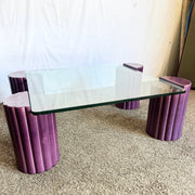 Postmodern Scalloped Purple Ceramic Glass Top Coffee Table - Dolphin & Flamingo