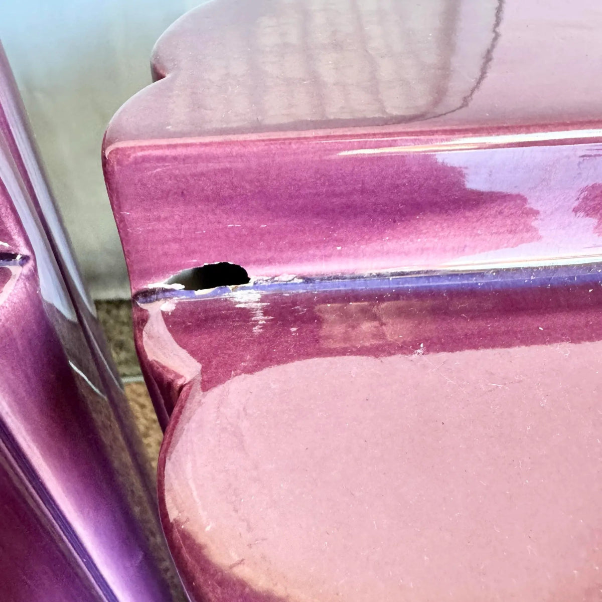 Postmodern Scalloped Purple Ceramic Glass Top Coffee Table - Dolphin & Flamingo