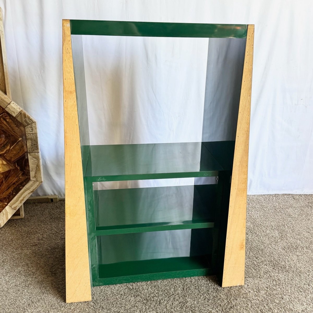 Postmodern Sculpted Green Lacquer Laminate Etagere - Dolphin & Flamingo