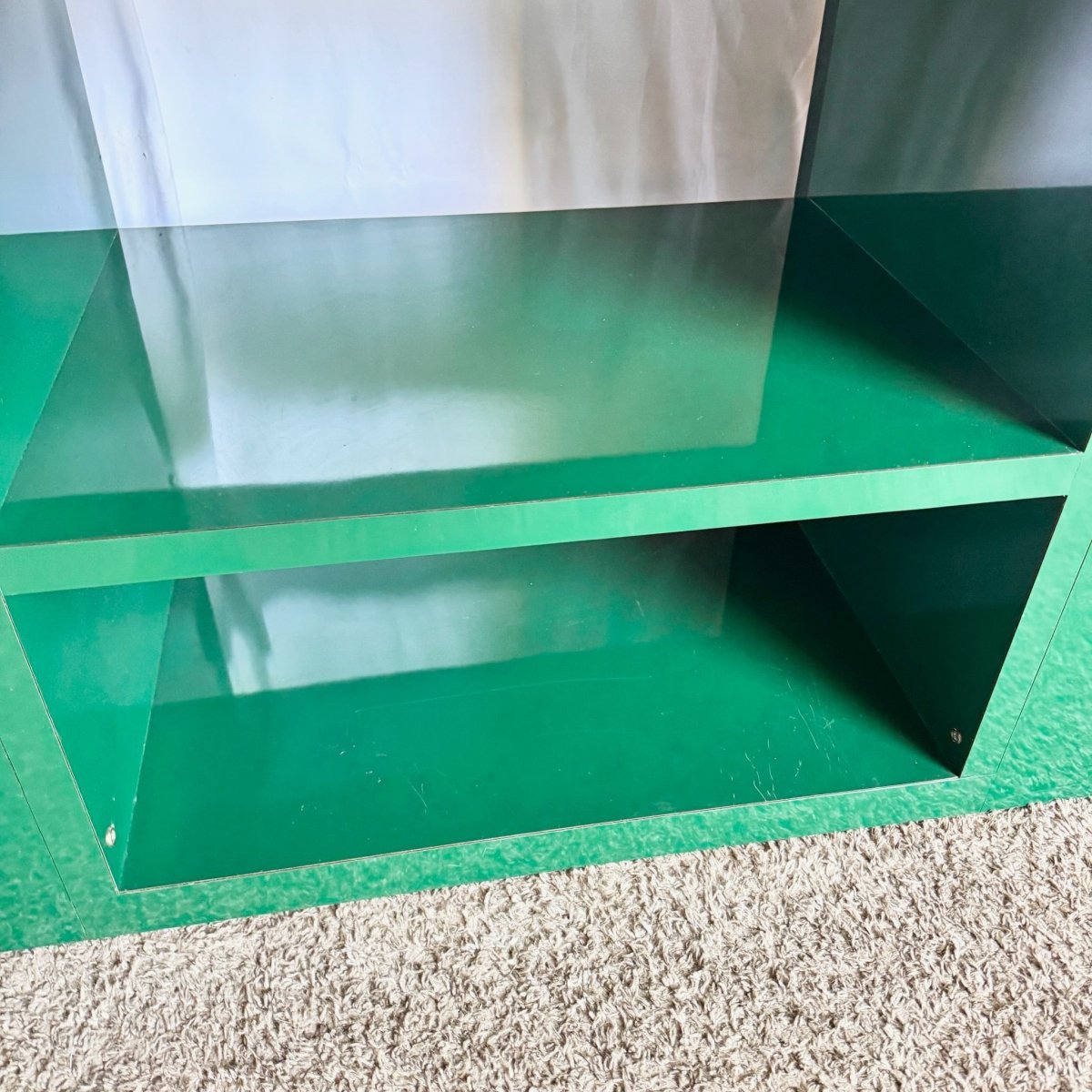 Postmodern Sculpted Green Lacquer Laminate Etagere - Dolphin & Flamingo