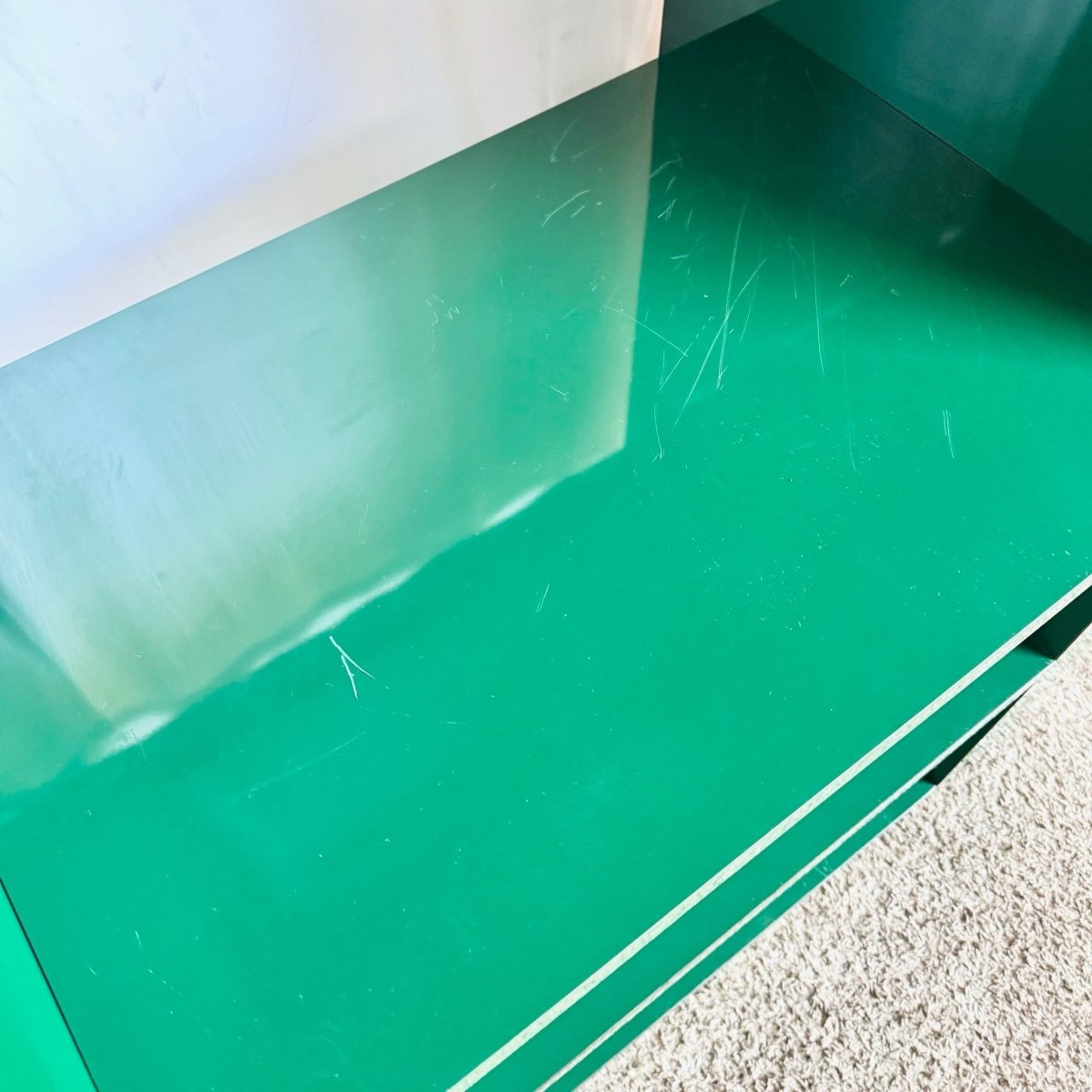 Postmodern Sculpted Green Lacquer Laminate Etagere - Dolphin & Flamingo