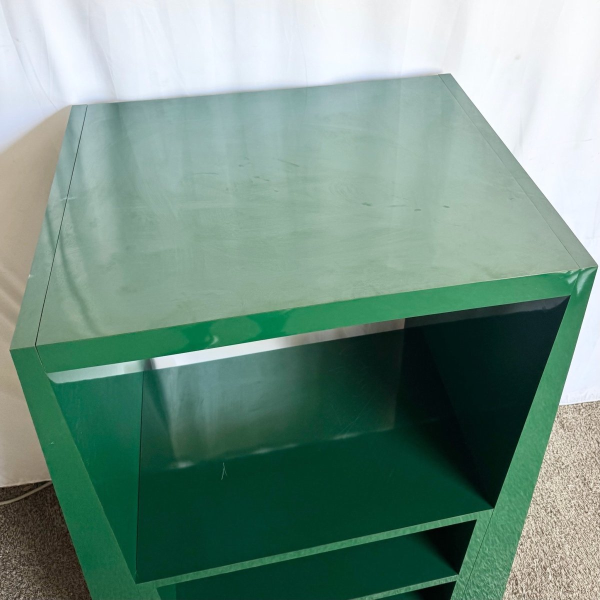 Postmodern Sculpted Green Lacquer Laminate Etagere - Dolphin & Flamingo