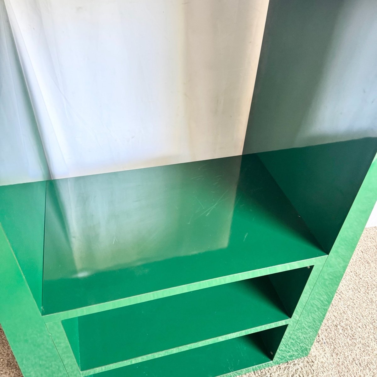 Postmodern Sculpted Green Lacquer Laminate Etagere - Dolphin & Flamingo