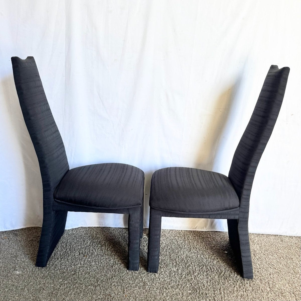 Postmodern Sculpted High Back Black Fabric Dining Chairs - Set of 4 - Dolphin & Flamingo