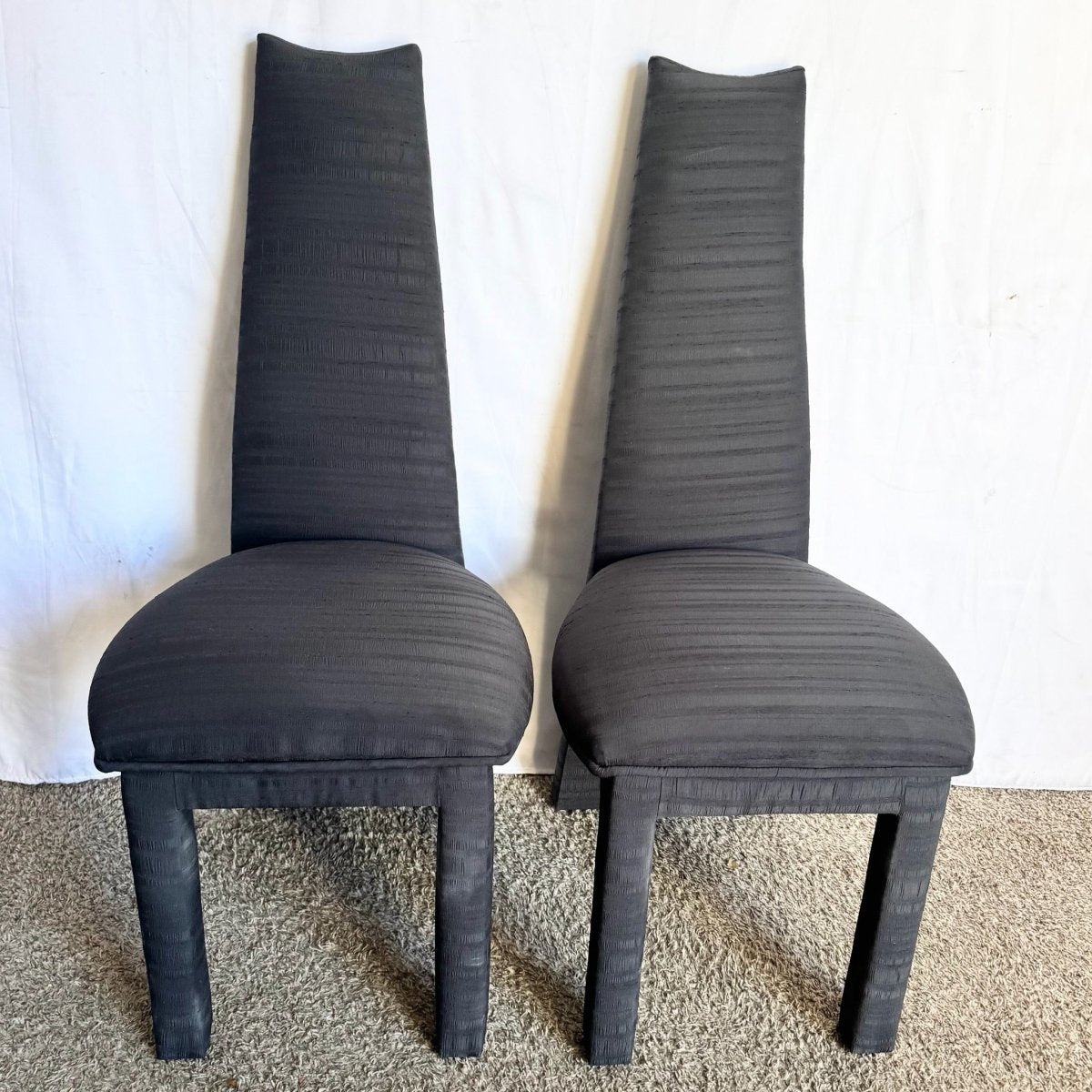 Postmodern Sculpted High Back Black Fabric Dining Chairs - Set of 4 - Dolphin & Flamingo